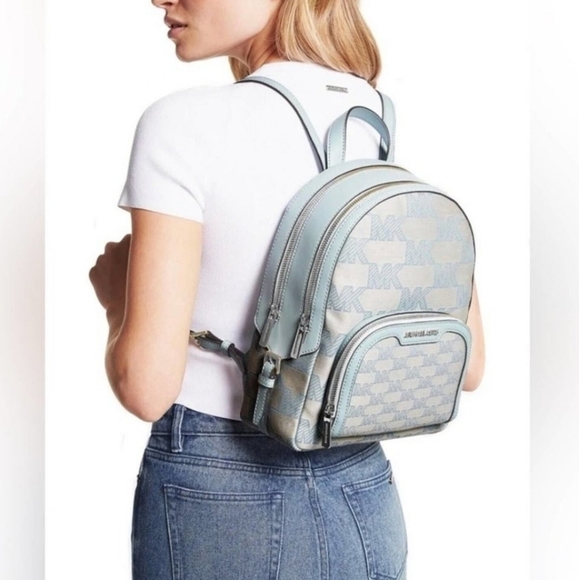 Michael Kors Jayce Logo Medium Blue Backpack - Picture 10 of 11